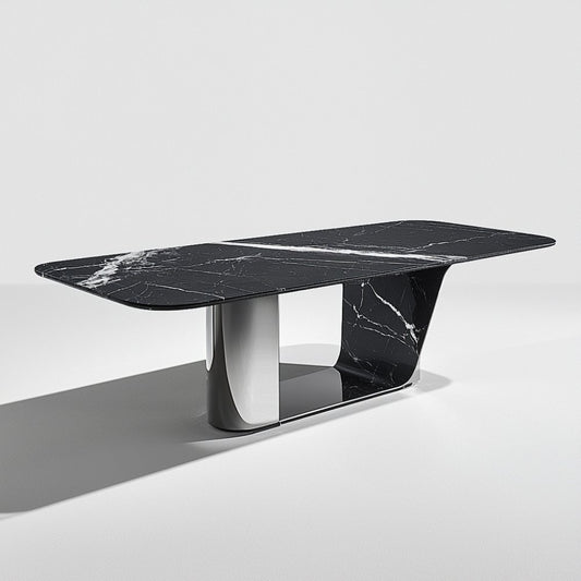 Table marbre noire – Design sculptural et piètement chromé