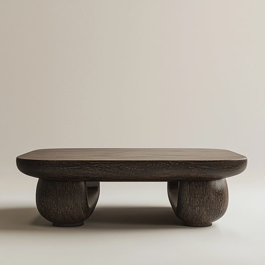 Table basse bois massif – Design bas en chêne foncé