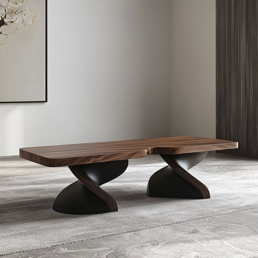 Table basse en bois et métal – Plateau en noyer sculpté 130x60 cm
