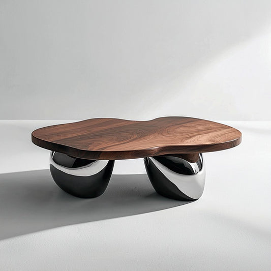 Table basse en bois et métal – Design organique moderne